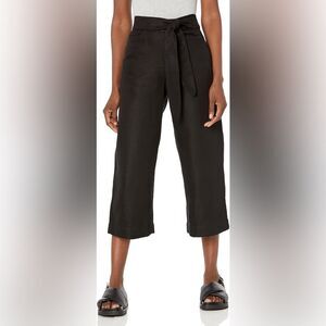 Vince Black Tie Waist Cropped Wide Leg Linen Blend High Rise Pants Womens Size 2